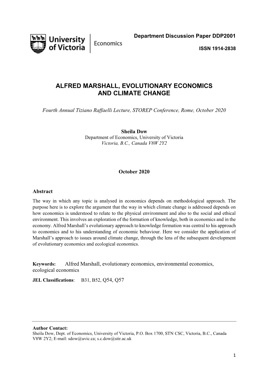 Alfred Marshall, Evolutionary Economics and Climate Change