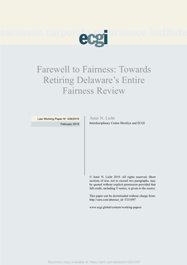 Farewell to Fairness: Towards Retiring Delaware's Entire Fairness Review