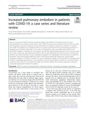 Increased Pulmonary Embolism in Patients with COVID-19