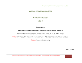 MAPPING of CAPITAL PROJECTS in the 2012 BUDGET VOL. II Published by NATIONAL ASSEMBLY BUDGET and RESEARCH OFFICE (NABRO) Nationa
