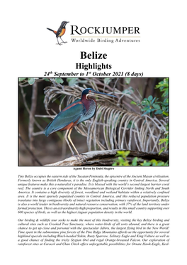 Belize Highlights 24Th September to 1St October 2021 (8 Days)
