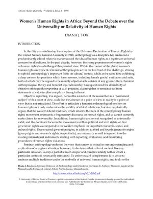 Women's Human Rights in Africa: Beyond the Debate Over the Universality Or Relativity of Human Rights