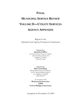 Final Municipal Service Review Volume Ii—Utility Services Agency Appendix