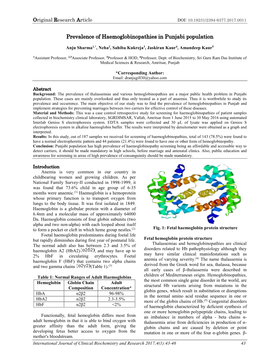 Prevalence of Haemoglobinopathies in Punjabi Population