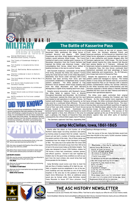 THE ASC HISTORY NEWSLETTER the Battle of Kasserine Pass Camp