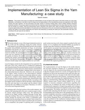 Implementation of Lean Six Sigma in the Yarn Manufacturing: a Case Study Tarek M