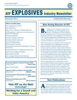 ATF EXPLOSIVES Industry Newsletter December 2011 Published Bi-Annually