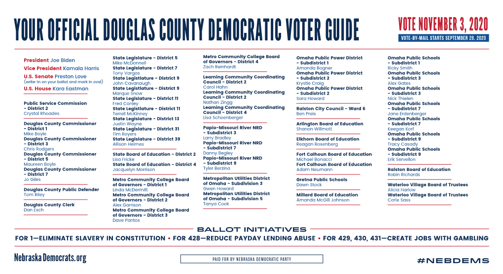Your Official Douglas County Democratic Voter Guide Vote-By-Mail Starts September 28, 2020