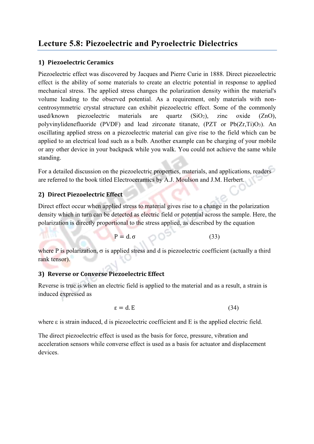 Piezoelectric and Pyroelectric Dielectrics