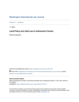 Land Policy and Adat Law in Indonesia's Forests