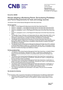 Decree Adopting a Bunkering Permit, De-Bunkering Prohibition and Permit Requirements for Fuels and Energy Sources