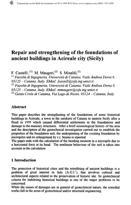 Repair and Strengthening of the Foundations of Ancient Buildings in Acireale City (Sicily)