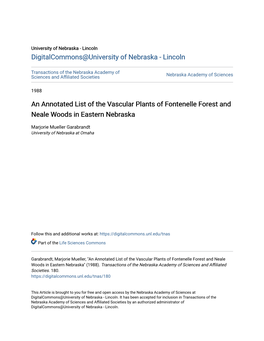 An Annotated List of the Vascular Plants of Fontenelle Forest and Neale Woods in Eastern Nebraska