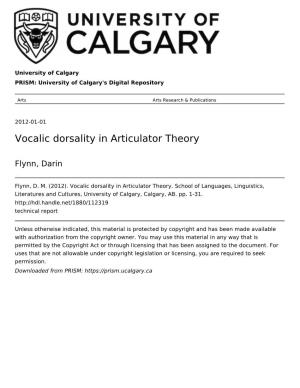 Vocalic Dorsality in Articulator Theory