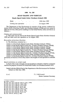 No. 205 Road Traffic and Vehicles 1980 No. 205