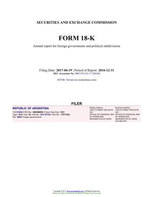 REPUBLIC of ARGENTINA Form 18-K Filed 2017-06-19