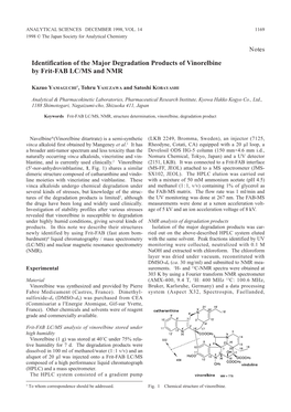 Identification of the Major Degradation Products of Vinorelbine by Frit-FAB LC/MS and NMR