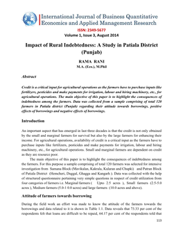 Impact of Rural Indebtedness: a Study in Patiala District (Punjab)