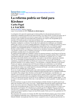 La Reforma Podría Ser Fatal Para Kirchner