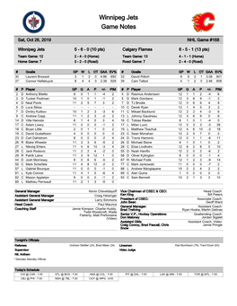 Winnipeg Jets Game Notes