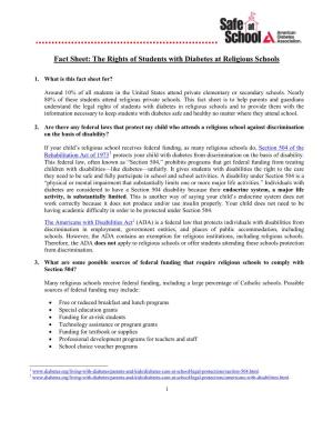 Fact Sheet: the Rights of Students with Diabetes at Religious Schools