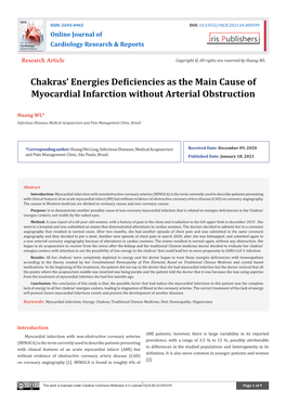 Chakras' Energies Deficiencies As the Main Cause of Myocardial Infarction