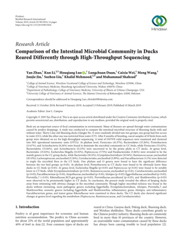 Comparison of the Intestinal Microbial Community in Ducks Reared Differently Through High-Throughput Sequencing