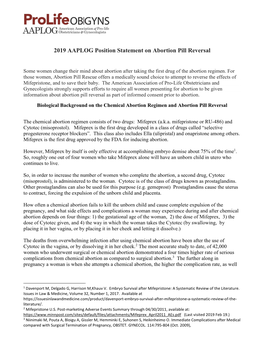 2019 AAPLOG Position Statement on Abortion Pill Reversal