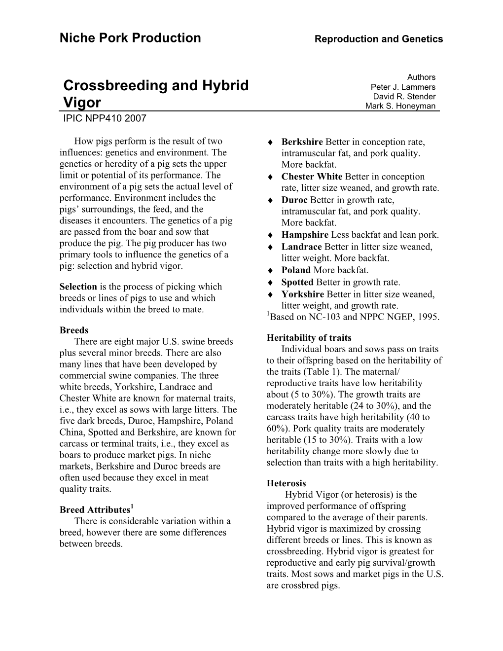 Crossbreeding and Hybrid Vigor