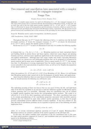 Two Removal and Cancellation Laws Associated with a Complex Matrix and Its Conjugate Transpose Yongge Tian
