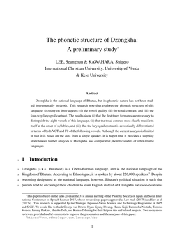 The Phonetic Structure of Dzongkha: a Preliminary Study∗