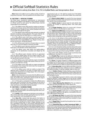 Official Softball Statistics Rules Extracted in Entirety from Rule 14 in NCAA Softball Rules and Interpretations Book