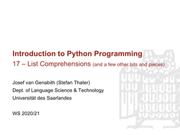 Introduction to Python Programming 17 – List Comprehensions (And a Few Other Bits and Pieces)