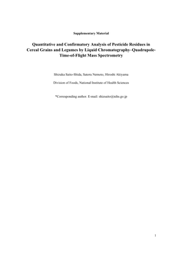 Quantitative and Confirmatory Analysis of Pesticide Residues in Cereal Grains and Legumes by Liquid Chromatography–Quadrupole- Time-Of-Flight Mass Spectrometry