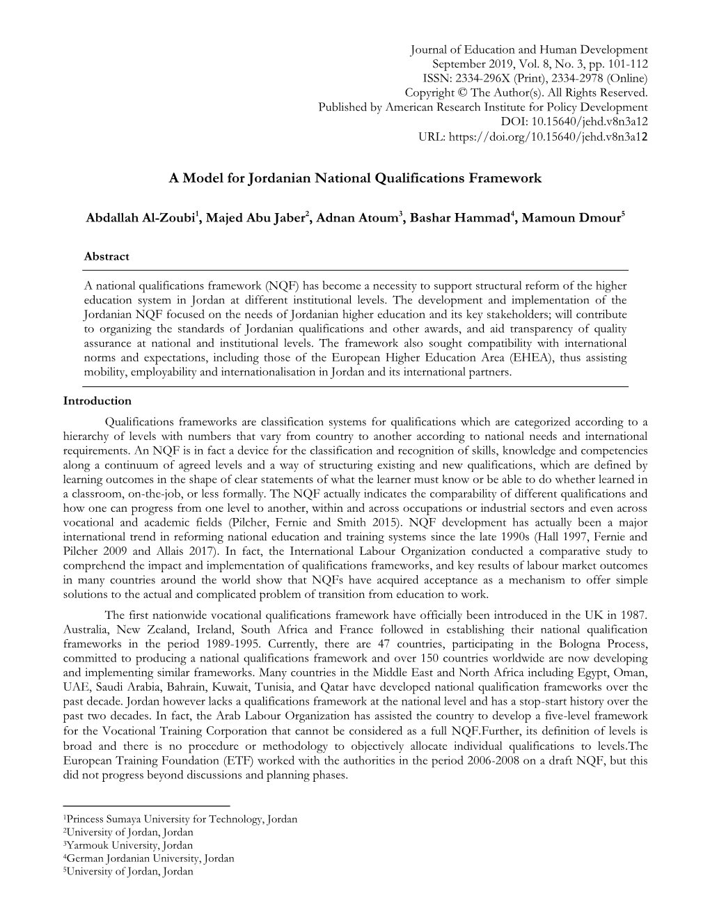 A Model for Jordanian National Qualifications Framework