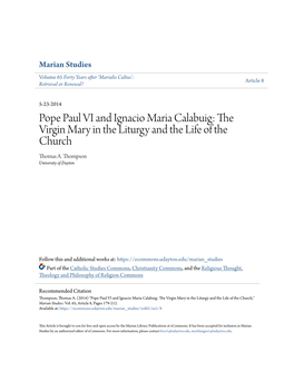 Pope Paul VI and Ignacio Maria Calabuig: the Virgin Mary in the Liturgy and the Life of the Church Thomas A