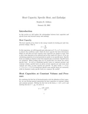 Heat Capacity, Specific Heat, and Enthalpy