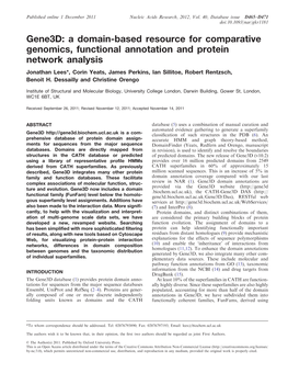 Gene3d: a Domain-Based Resource for Comparative Genomics, Functional