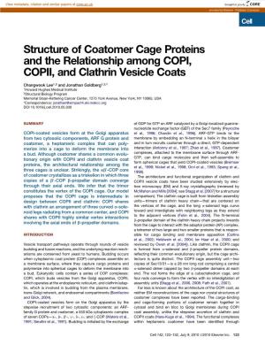 Structure of Coatomer Cage Proteins and the Relationship Among COPI