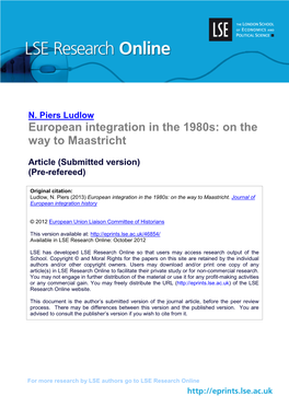 European Integration in the 1980S: on the Way to Maastricht