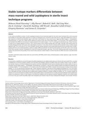 Stable Isotope Markers Differentiate Between Mass-Reared and Wild Lepidoptera in Sterile Insect Technique Programs Rebecca Hood-Nowotny1,*, Ally Harari2, Rakesh K