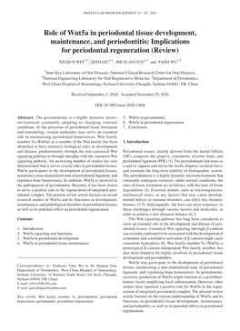 Role of Wnt5a in Periodontal Tissue Development, Maintenance, and Periodontitis: Implications for Periodontal Regeneration (Review)