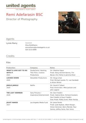 Remi Adefarasin BSC Director of Photography