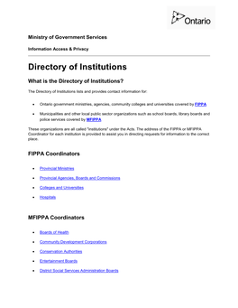 Directory of Institutions