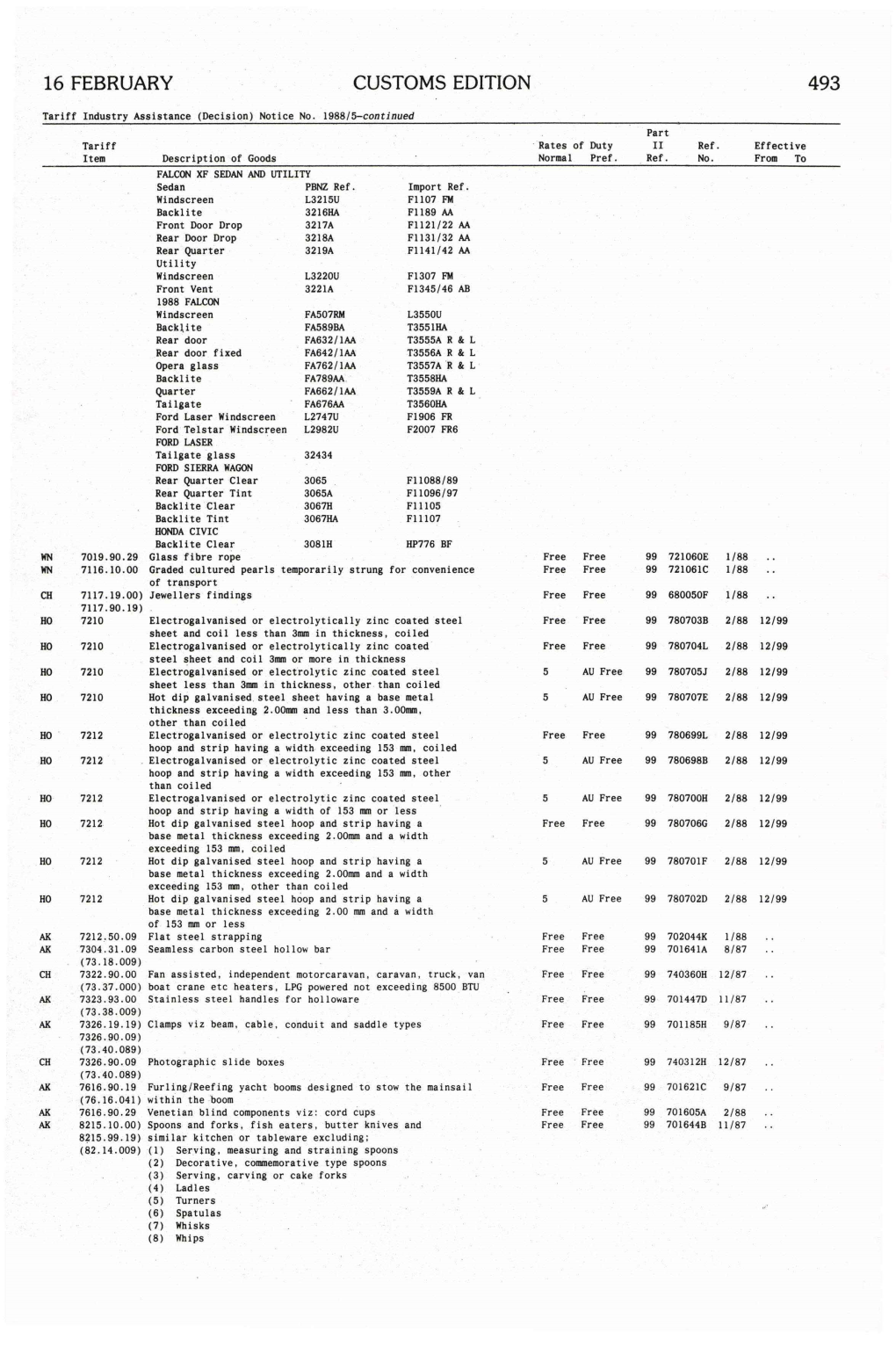 16 February Customs Edition 493