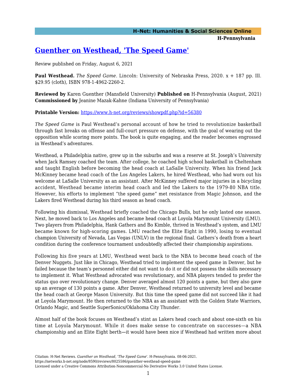 Guenther on Westhead, 'The Speed Game'
