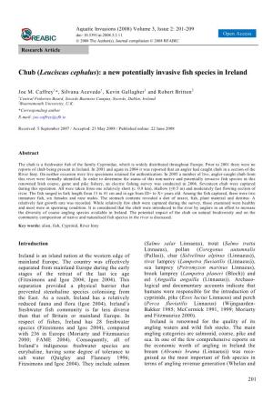 Chub (Leuciscus Cephalus): a New Potentially Invasive Fish Species in Ireland