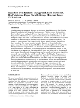 Transition from Foreland- to Piggyback-Basin Deposition, Plio-Pleistocene Upper Siwalik Group, Shinghar Range, NW Pakist An