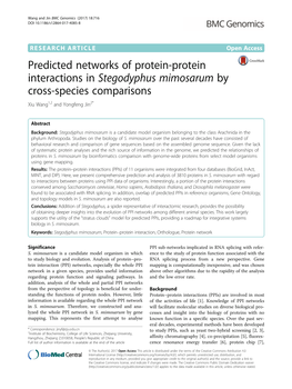 Predicted Networks of Protein-Protein Interactions in Stegodyphus Mimosarum by Cross-Species Comparisons Xiu Wang1,2 and Yongfeng Jin2*