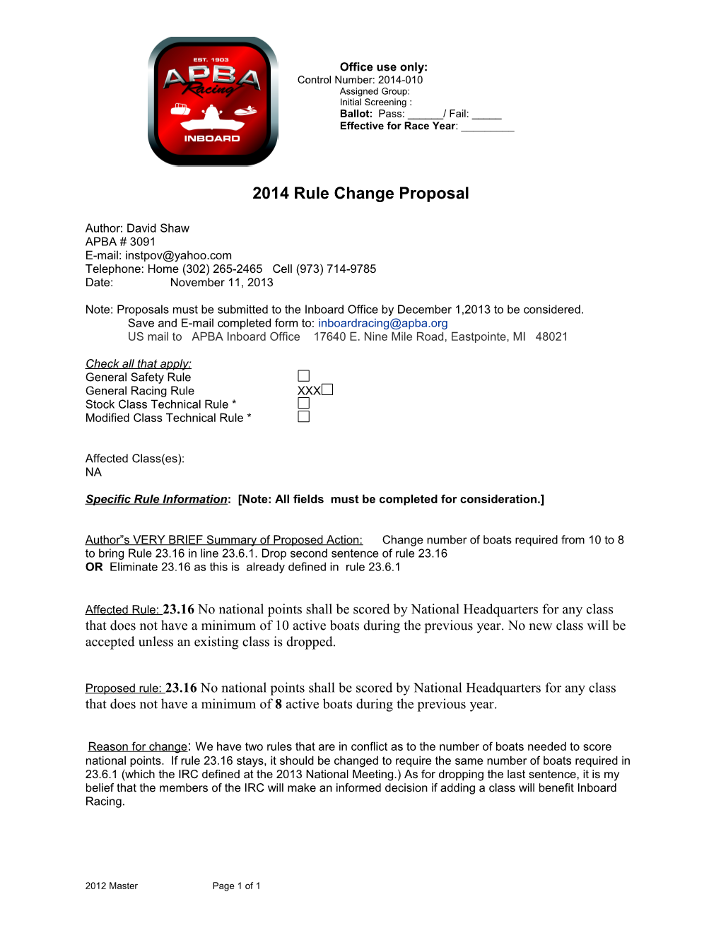 2004 Rule Change Proposal s1